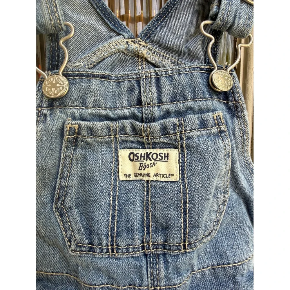OshKosh B'gosh Baby Denim Eyelet Lace Overall Jumper Dress Blue White Size 18M